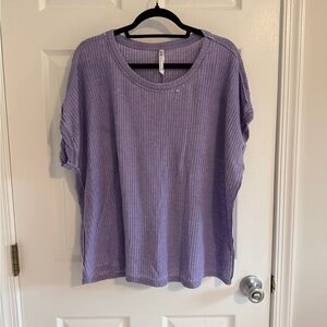 Seven7 Purple Boxy Short Sleeve Blouse